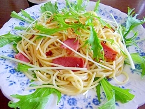 水菜とショルダーベーコンのパスタ